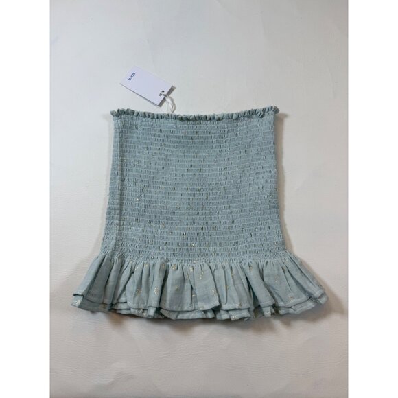 NWT Koch Nicole Skirt Bayou Blue Ruffle Hem Gold Accents Cotton Fabric (GG71) - Picture 2 of 8